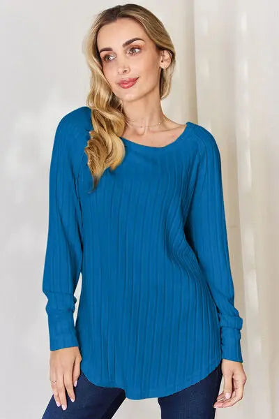 Basic Bae Full Size Ribbed Round Neck Slit T-Shirt - Scarlett's Riverside Boutique