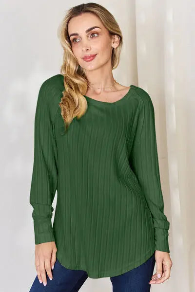 Basic Bae Full Size Ribbed Round Neck Slit T-Shirt - Scarlett's Riverside Boutique