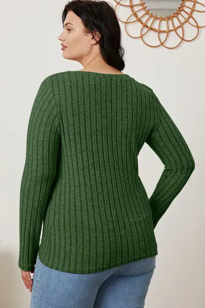 Basic Bae Full Size Ribbed V-Neck Long Sleeve T-Shirt - Scarlett's Riverside Boutique