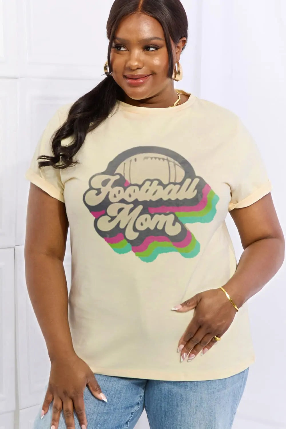Simply Love Full Size FOOTBALL MOM Graphic Cotton Tee - Scarlett's Riverside Boutique