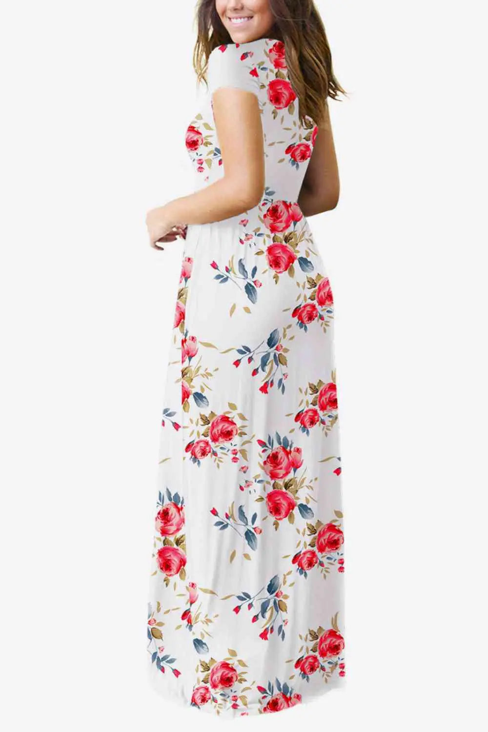 Full Size Printed Round Neck Short Sleeve Dress with Pockets - Scarlett's Riverside Boutique