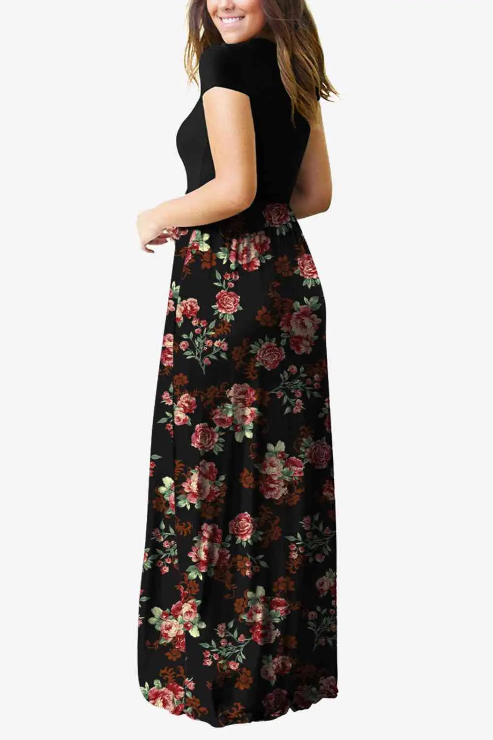 Full Size Printed Round Neck Short Sleeve Dress with Pockets - Scarlett's Riverside Boutique