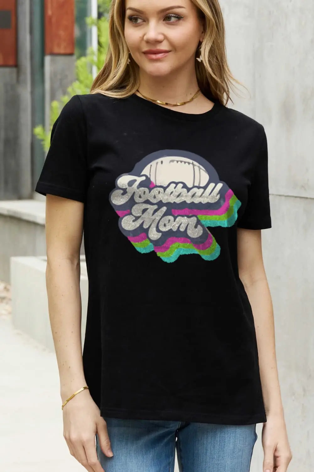 Simply Love Full Size FOOTBALL MOM Graphic Cotton Tee - Scarlett's Riverside Boutique