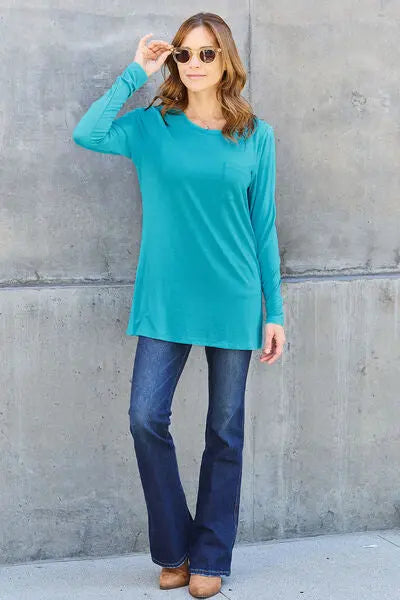 Basic Bae Full Size Round Neck Long Sleeve Top - Scarlett's Riverside Boutique