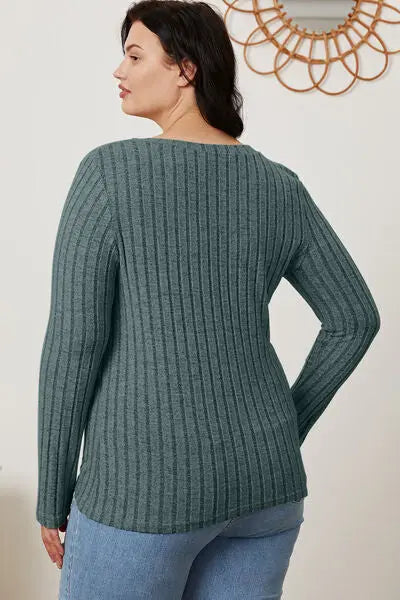 Basic Bae Full Size Ribbed V-Neck Long Sleeve T-Shirt - Scarlett's Riverside Boutique