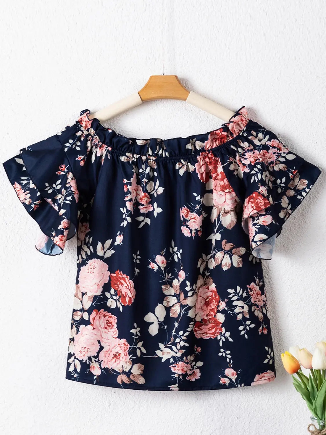Printed Off-Shoulder Flounce Sleeve Blouse - Scarlett's Riverside Boutique