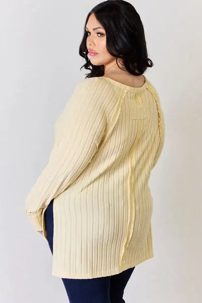 Basic Bae Full Size Ribbed Round Neck Slit T-Shirt - Scarlett's Riverside Boutique