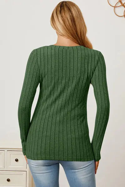 Basic Bae Full Size Ribbed V-Neck Long Sleeve T-Shirt - Scarlett's Riverside Boutique