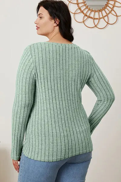 Basic Bae Full Size Ribbed V-Neck Long Sleeve T-Shirt - Scarlett's Riverside Boutique