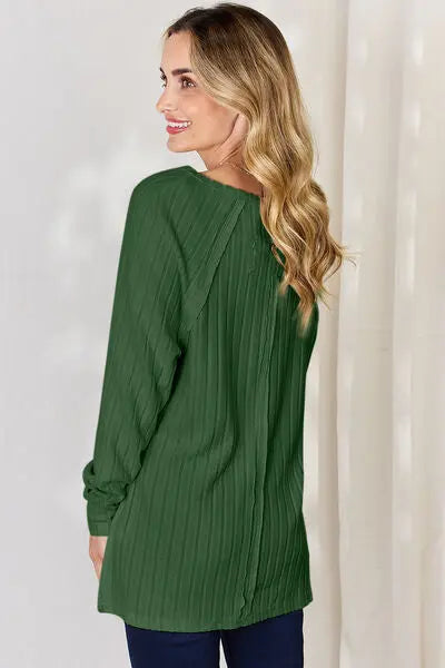 Basic Bae Full Size Ribbed Round Neck Slit T-Shirt - Scarlett's Riverside Boutique