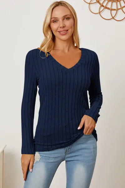 Basic Bae Full Size Ribbed V-Neck Long Sleeve T-Shirt - Scarlett's Riverside Boutique