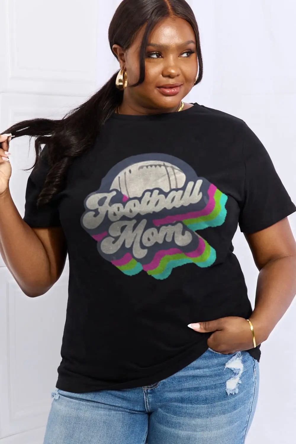 Simply Love Full Size FOOTBALL MOM Graphic Cotton Tee - Scarlett's Riverside Boutique