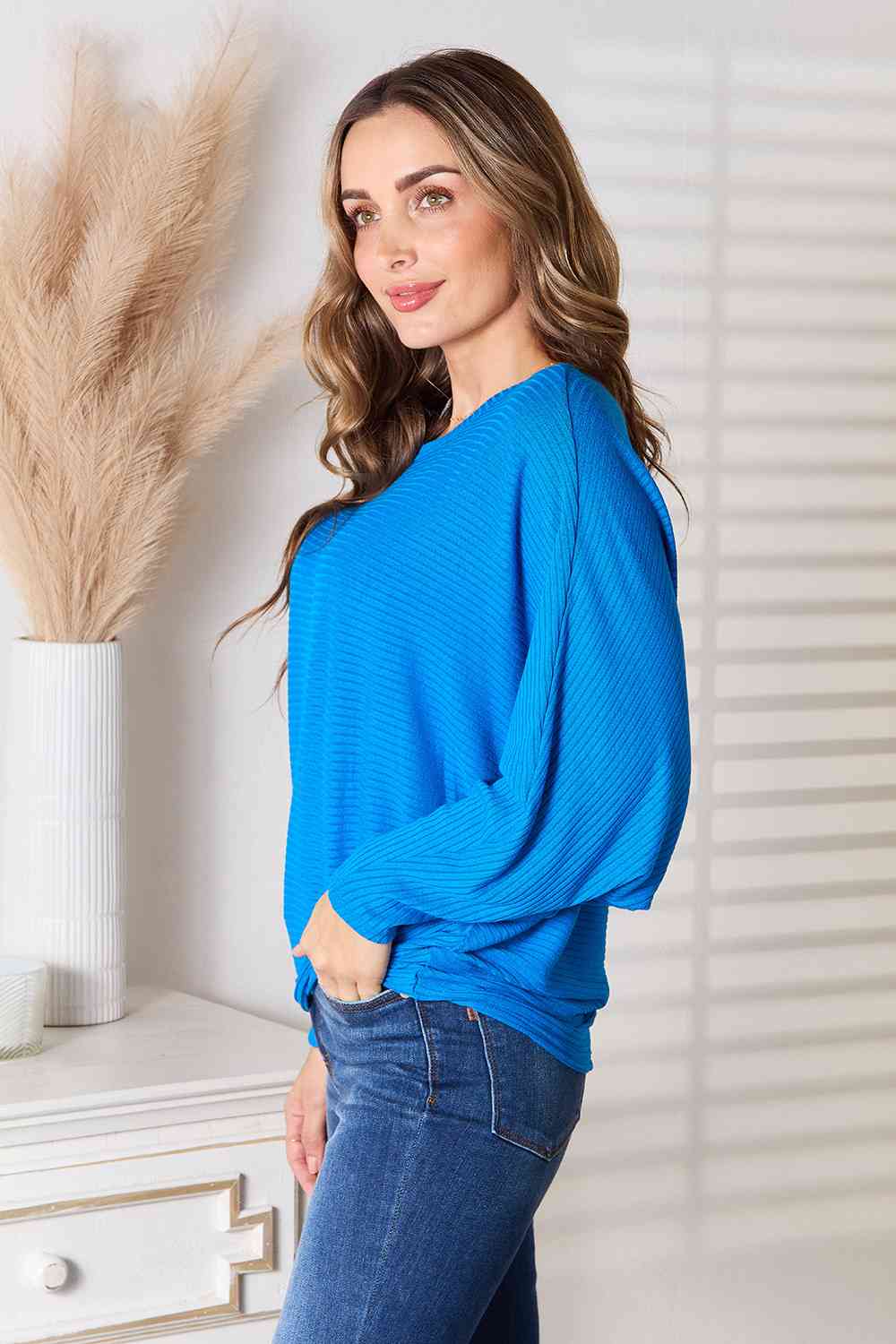 Zenana Full Size Round Neck Batwing Sleeve Blouse - Scarlett's Riverside Boutique