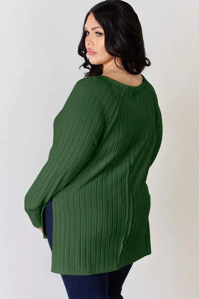 Basic Bae Full Size Ribbed Round Neck Slit T-Shirt - Scarlett's Riverside Boutique