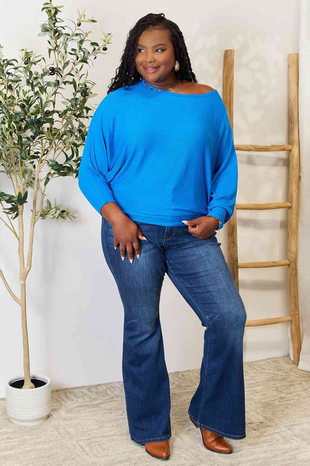 Zenana Full Size Round Neck Batwing Sleeve Blouse - Scarlett's Riverside Boutique