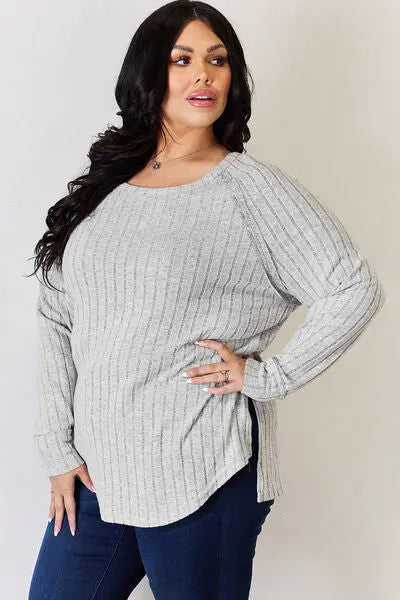 Basic Bae Full Size Ribbed Round Neck Slit T-Shirt - Scarlett's Riverside Boutique