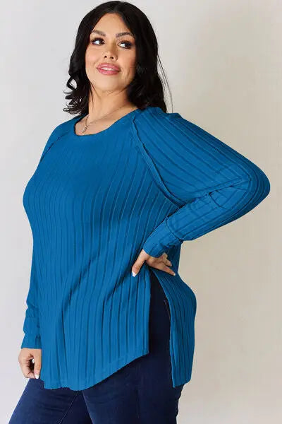 Basic Bae Full Size Ribbed Round Neck Slit T-Shirt - Scarlett's Riverside Boutique