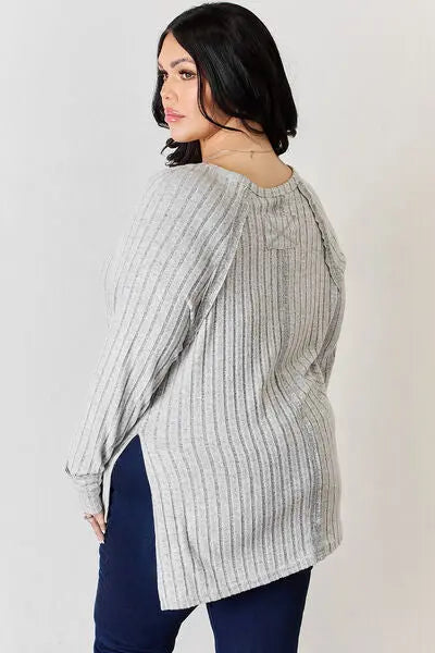 Basic Bae Full Size Ribbed Round Neck Slit T-Shirt - Scarlett's Riverside Boutique