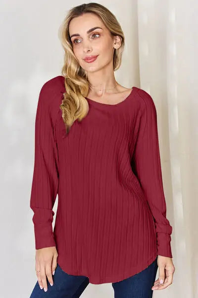 Basic Bae Full Size Ribbed Round Neck Slit T-Shirt - Scarlett's Riverside Boutique
