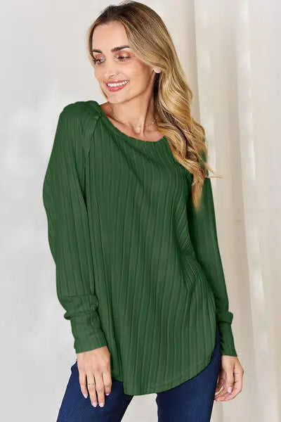 Basic Bae Full Size Ribbed Round Neck Slit T-Shirt - Scarlett's Riverside Boutique