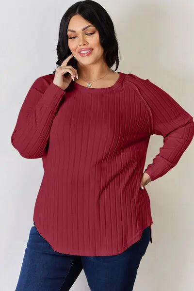Basic Bae Full Size Ribbed Round Neck Slit T-Shirt - Scarlett's Riverside Boutique