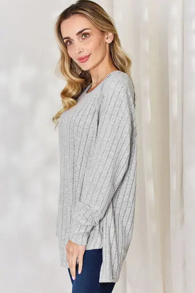 Basic Bae Full Size Ribbed Round Neck Slit T-Shirt - Scarlett's Riverside Boutique