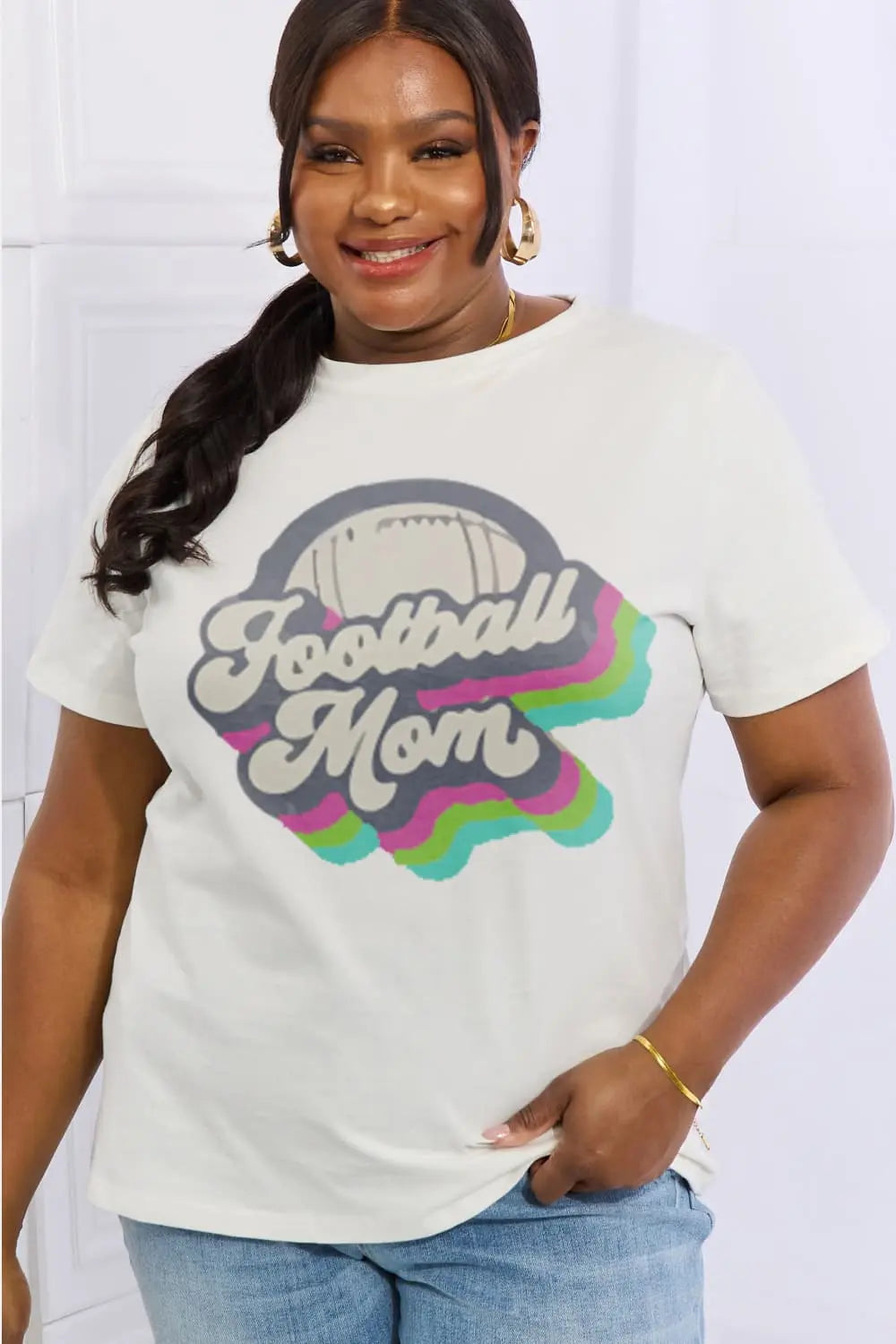 Simply Love Full Size FOOTBALL MOM Graphic Cotton Tee - Scarlett's Riverside Boutique