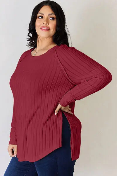 Basic Bae Full Size Ribbed Round Neck Slit T-Shirt - Scarlett's Riverside Boutique