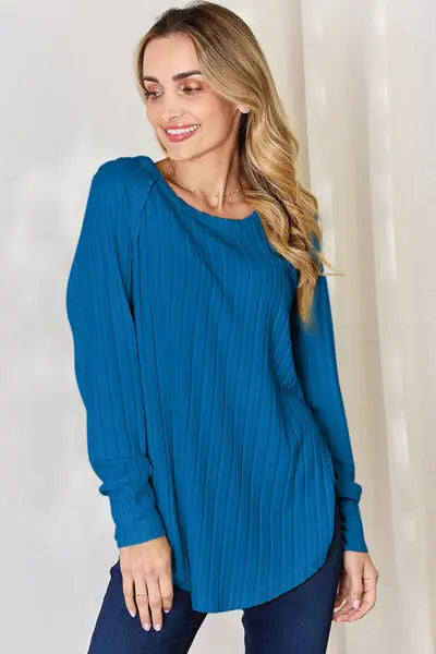Basic Bae Full Size Ribbed Round Neck Slit T-Shirt - Scarlett's Riverside Boutique