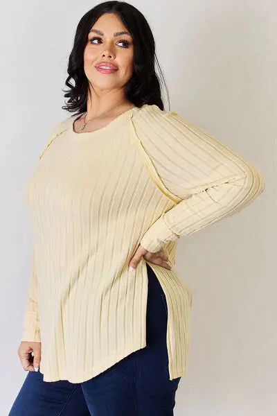 Basic Bae Full Size Ribbed Round Neck Slit T-Shirt - Scarlett's Riverside Boutique
