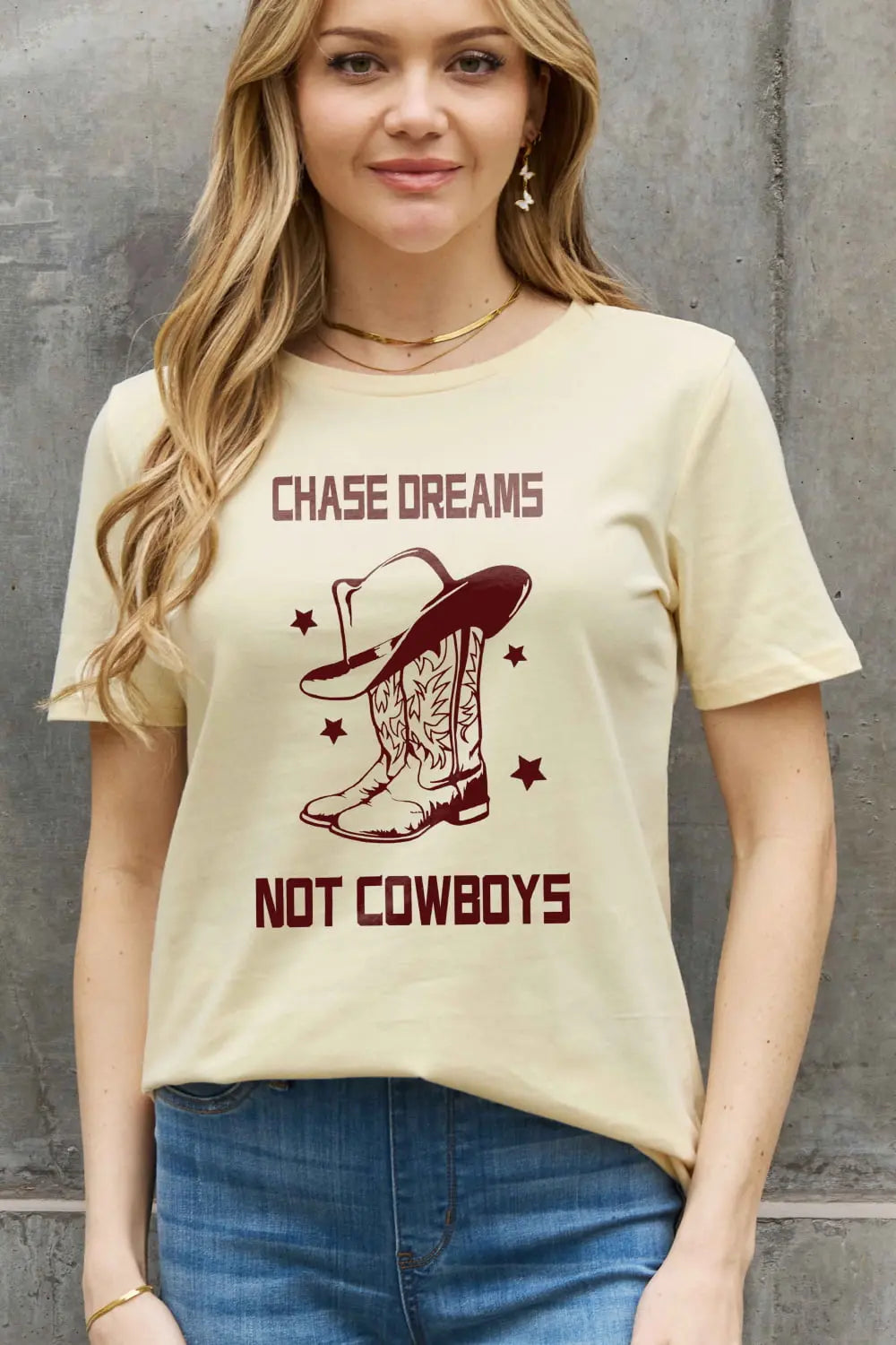 Simply Love Simply Love Full Size CHASE DREAMS NOT COWBOYS Graphic Cotton Tee - Scarlett's Riverside Boutique