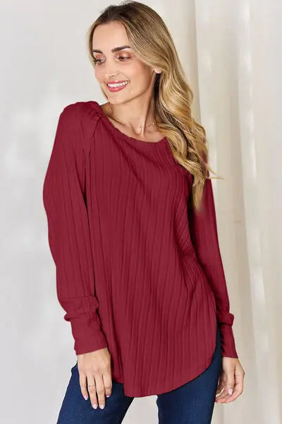 Basic Bae Full Size Ribbed Round Neck Slit T-Shirt - Scarlett's Riverside Boutique