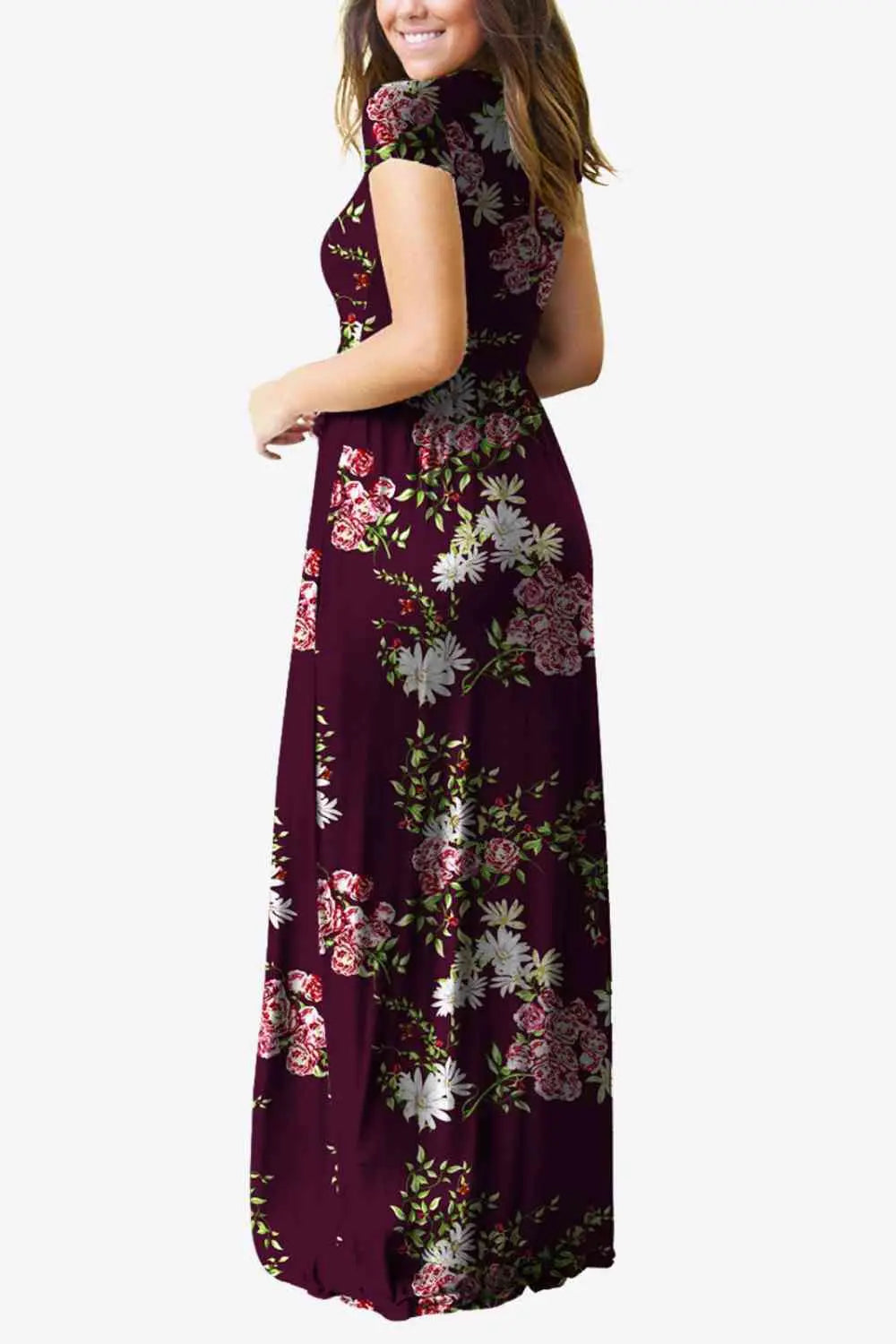 Full Size Printed Round Neck Short Sleeve Dress with Pockets - Scarlett's Riverside Boutique