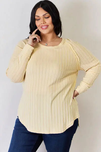 Basic Bae Full Size Ribbed Round Neck Slit T-Shirt - Scarlett's Riverside Boutique