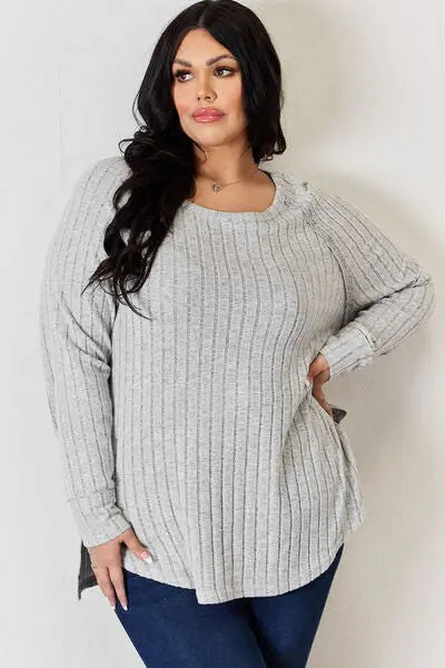 Basic Bae Full Size Ribbed Round Neck Slit T-Shirt - Scarlett's Riverside Boutique