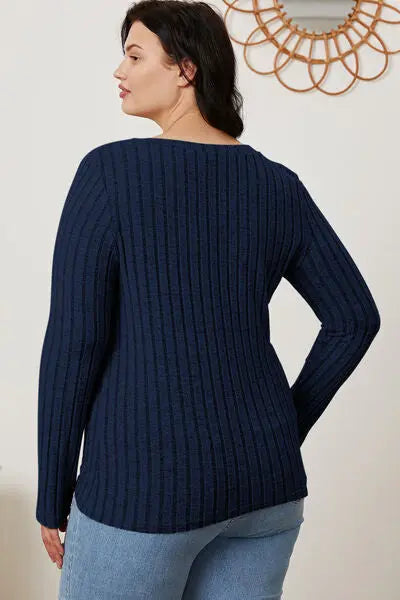 Basic Bae Full Size Ribbed V-Neck Long Sleeve T-Shirt - Scarlett's Riverside Boutique