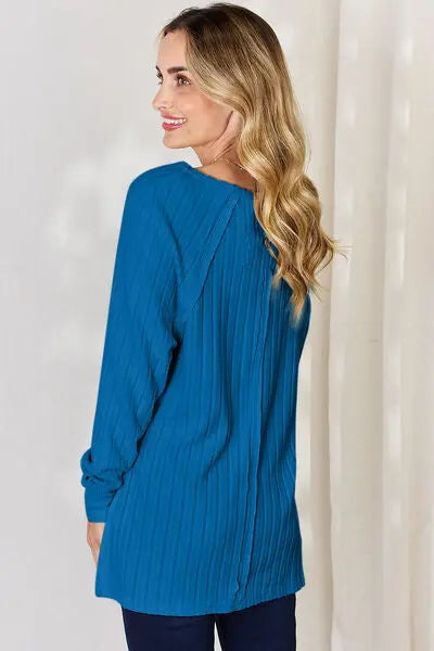 Basic Bae Full Size Ribbed Round Neck Slit T-Shirt - Scarlett's Riverside Boutique