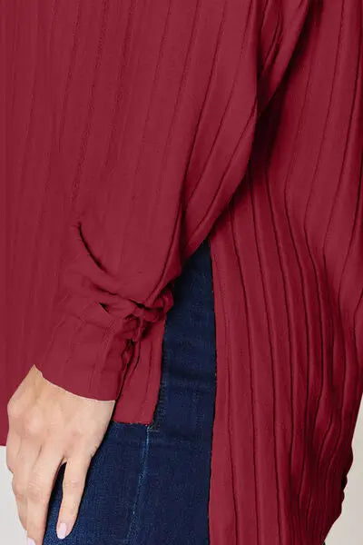 Basic Bae Full Size Ribbed Round Neck Slit T-Shirt - Scarlett's Riverside Boutique