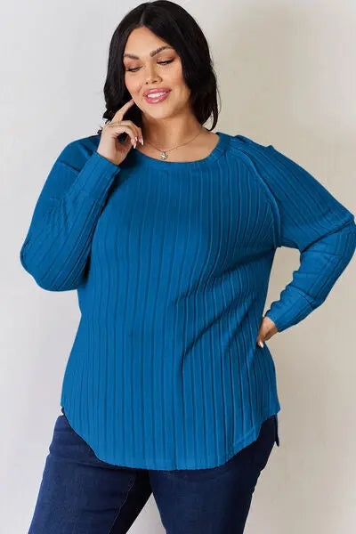 Basic Bae Full Size Ribbed Round Neck Slit T-Shirt - Scarlett's Riverside Boutique