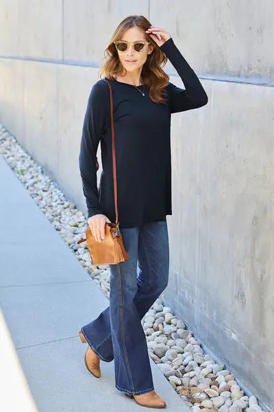 Basic Bae Full Size Round Neck Long Sleeve Top - Scarlett's Riverside Boutique