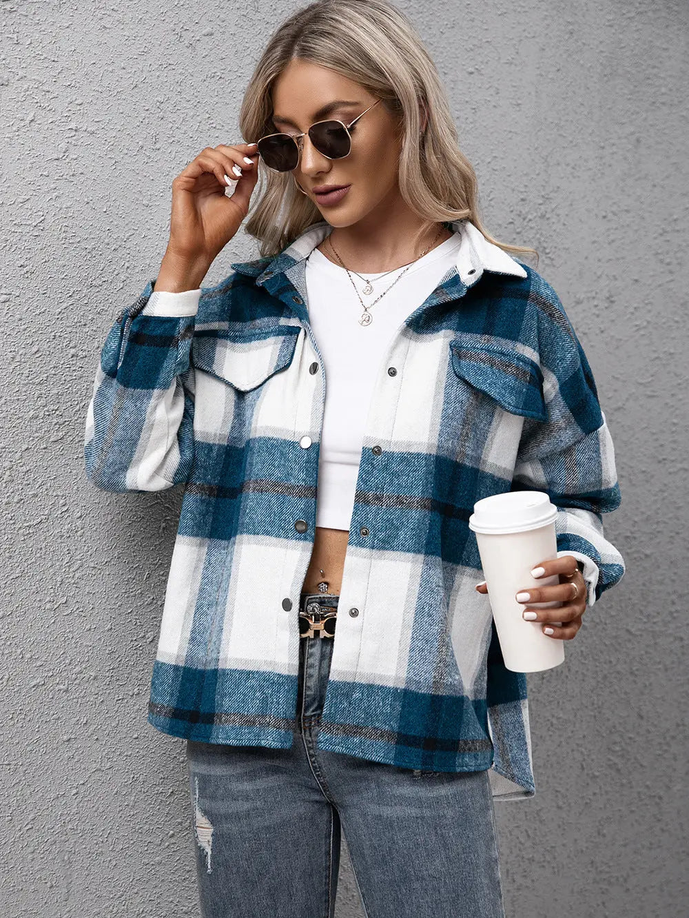 Plaid Long Sleeve Shirt Jacket - Scarlett's Riverside Boutique