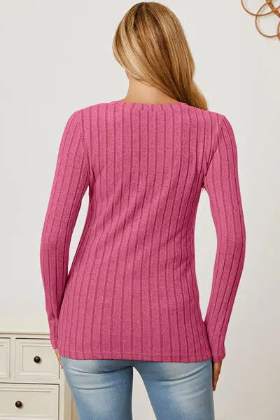 Basic Bae Full Size Ribbed V-Neck Long Sleeve T-Shirt - Scarlett's Riverside Boutique