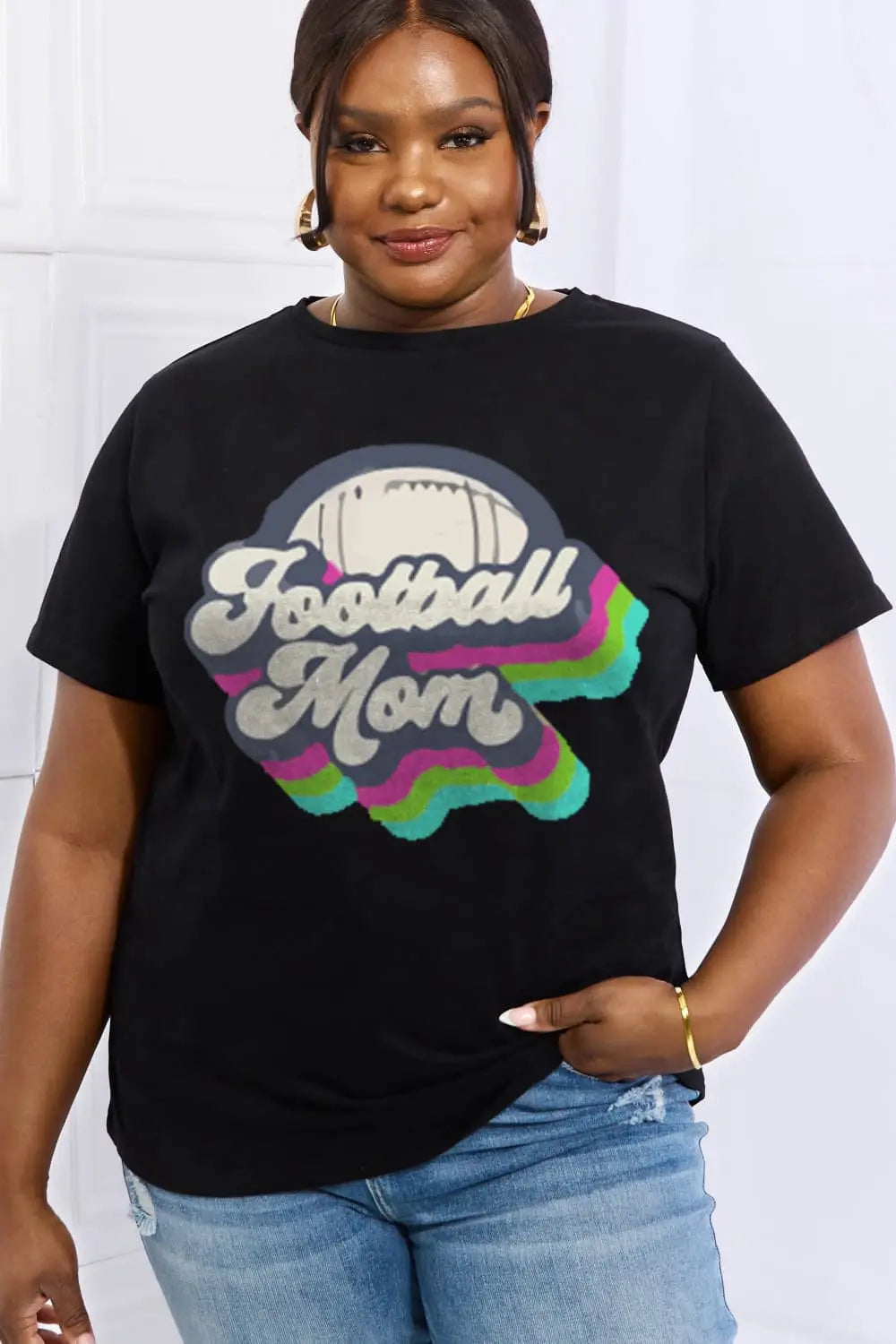 Simply Love Full Size FOOTBALL MOM Graphic Cotton Tee - Scarlett's Riverside Boutique