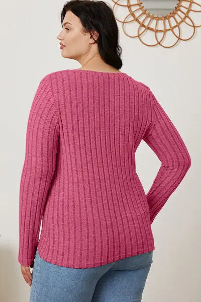 Basic Bae Full Size Ribbed V-Neck Long Sleeve T-Shirt - Scarlett's Riverside Boutique