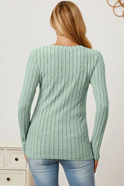 Basic Bae Full Size Ribbed V-Neck Long Sleeve T-Shirt - Scarlett's Riverside Boutique