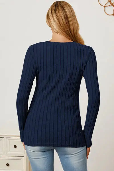 Basic Bae Full Size Ribbed V-Neck Long Sleeve T-Shirt - Scarlett's Riverside Boutique