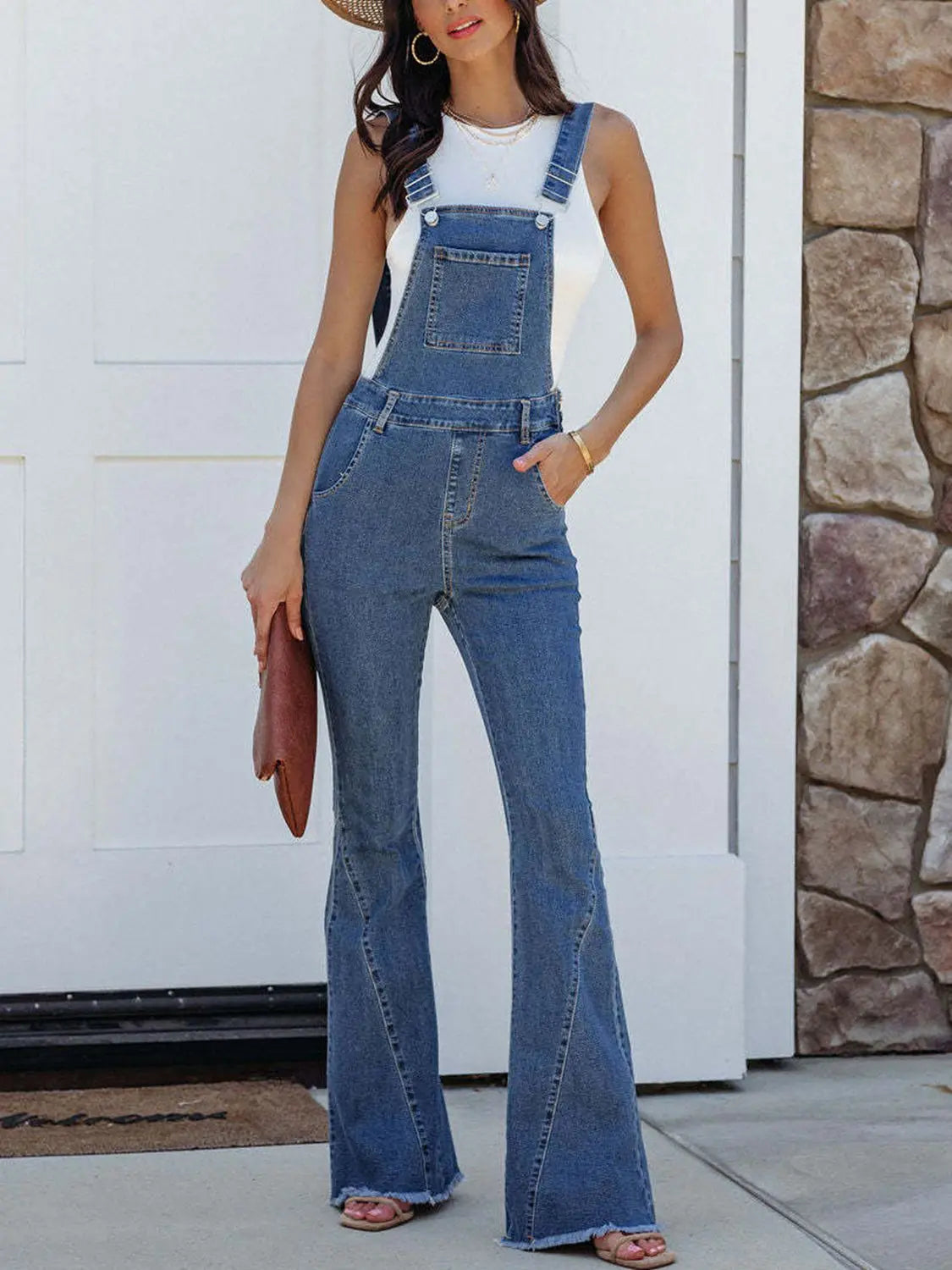 Raw Hem Denim Overall - Scarlett's Riverside Boutique