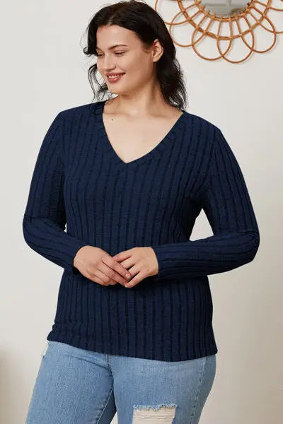 Basic Bae Full Size Ribbed V-Neck Long Sleeve T-Shirt - Scarlett's Riverside Boutique