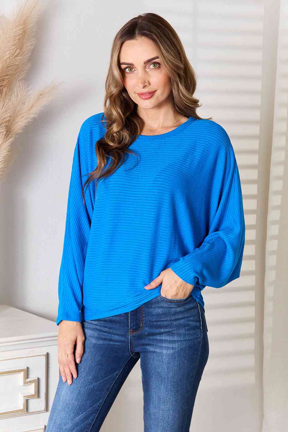 Zenana Full Size Round Neck Batwing Sleeve Blouse - Scarlett's Riverside Boutique