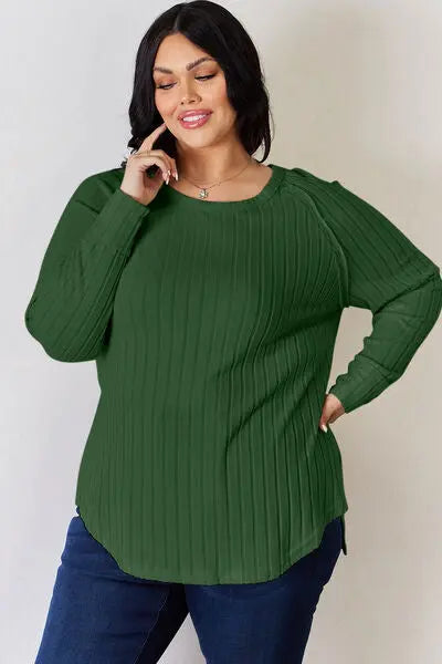 Basic Bae Full Size Ribbed Round Neck Slit T-Shirt - Scarlett's Riverside Boutique